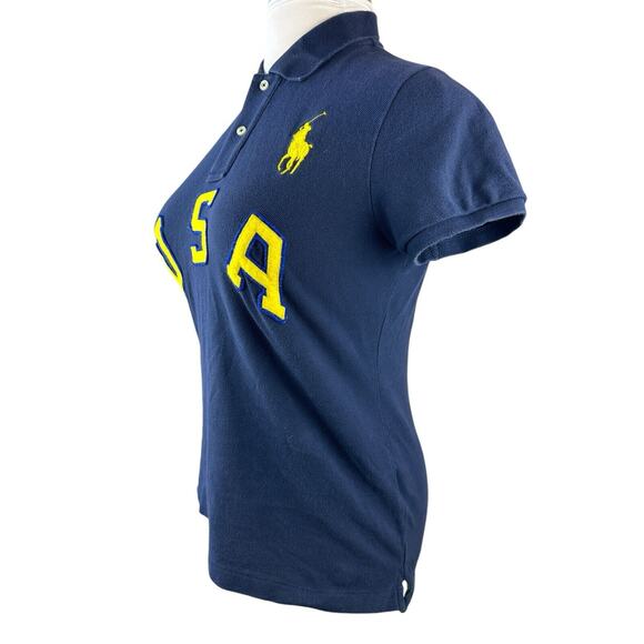 Ralph Lauren Big Pony USA Rugby Polo Shirt Slim Fitted SS Navy Blue Size Large - Picture 11 of 16
